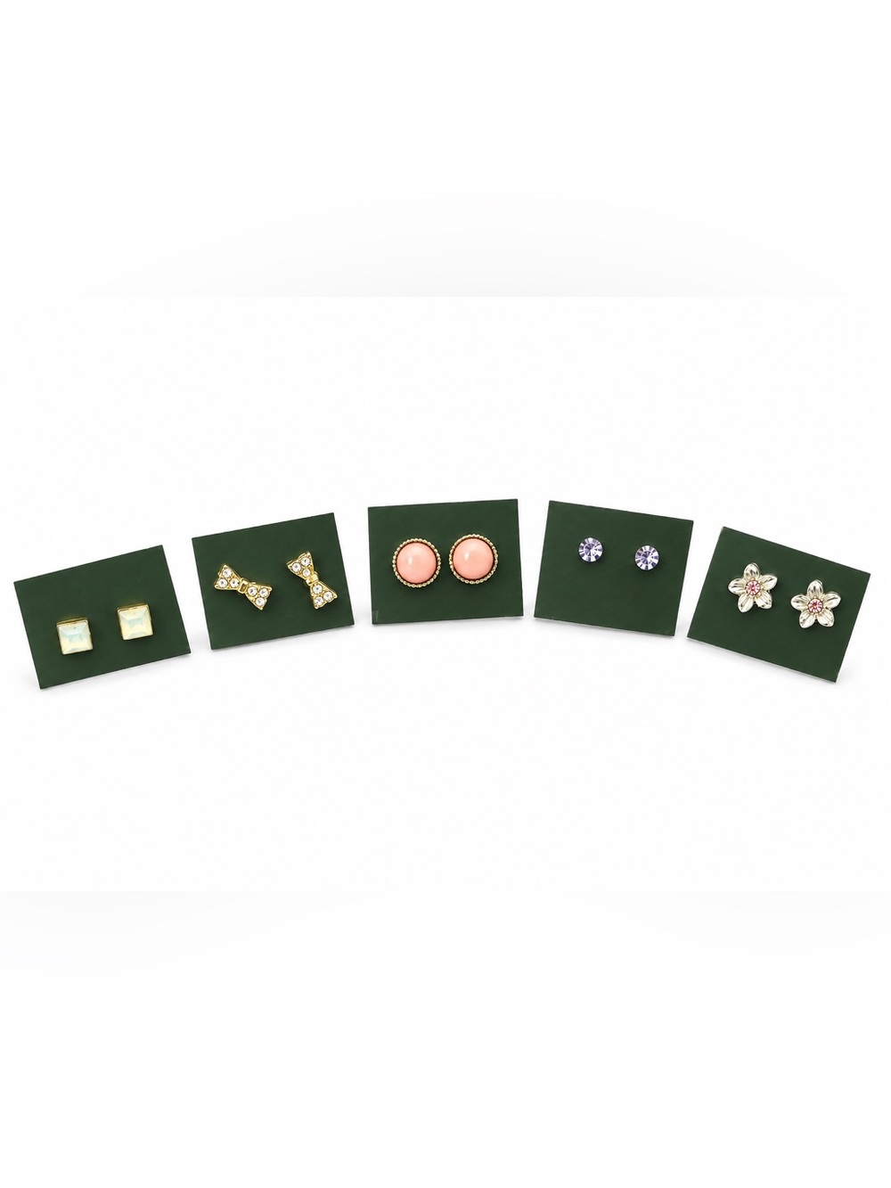 5 Pair Mixed Stud Earrings Lot Bows Flowers Pink Cabochon Rhinestone